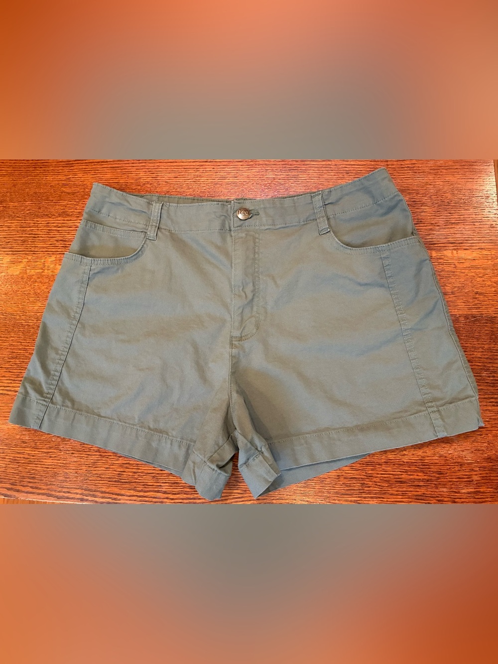 Lee Relaxed Fit Stretch Shorts Size 16 Olive Green Casual Chino High Rise Shorts